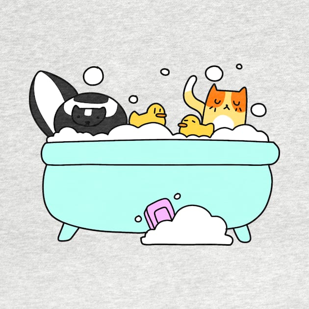 Skunk and Cat Bath Time by saradaboru